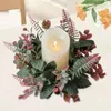 Decorative Flowers Candle Ring Artificial Wreath Pillar Candleholder Leaves Candles Wreaths For Bar Dining Table Cafe Tabletop Decor