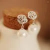 Ohrstecker Silber Farbe Simulierte Perle Tropfen Für Frauen Glänzende Zirkonia Romantische Braut Hochzeit Verlobung Schmuck Trend