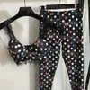 Polka Dot Mulheres Treino Luxo Preto Yoga Outfits Sexy Sem Mangas Regatas Calças Rendas Designer Yoga Tops Leggings Conjunto