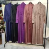 Ethnic Clothing Eid Wrap Front Satin Dress Muslim Women V Neck Long Shirt Sleeve Maxi With Pockets Summer Solid Color Turkey Modesty