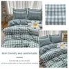 Bedding sets 100% Cotton Green Plaid Bedding Set Nordic Bed Cover 90 Skin Friendly Duvetcover 2pcs Pillowcase No Bed Sheet 230412