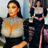 Czarna arabska syrena matryczna sukienki z barem koronkowym Aso Ebi Evi Evening Impreza Drugi odbiór urodzinowe zaręczynowe suknie druhny sukienki