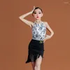 Scene Wear Kids Latin Dance Competition Dress Sleeveless Tops fransade kjol Girls Summer Tango Performance Costume Chacha Dancewear YS3488