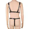 Ensembles de soutiens-gorge Lingerie Sexy pour femmes Bondage soutien-gorge et string ensemble avec chaînes en métal harnais de corps enchaîné PU cuir fétiche porter Costume