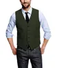 Men's Vests Herringbone Brown Men Vest Wool Tweed Business Waistcoat Jacket Casual Slim Fit For Groosmen Man Wedding