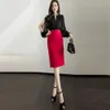 Skirts Classic Vintage Gray Red Stretch Pencil For Women Office Lady Formal Black Midi Elegant Female Package Hip 230413