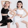 Escenario desgaste estilo niña baile latino vestido de rendimiento tirantes falda inclinada ropa de competencia blanca