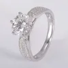 Wit goud vergulde verloving 6,5 mm 4H Bright Moissanite Diamond Sterling Sier Women Ring voor cadeau