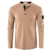 T-shirt da uomo Henley a maniche lunghe Waffle Casual Solido traspirante T-shirt di alta qualità Vestibilità regolare Manica lunga Basic Tops Tees