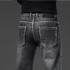 Męskie dżinsy zimowe ciepłe mężczyzn moda szare dżinsy 2022 nowe antykradzieżowe zamek błyskawiczny