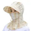 Visors Summer Plaid Sun Shats Shect с защитой от вентилятора широкая края Anti-UV.