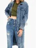 Women's Jackets Jean Jacket for Women 2023 Spring Autumn Retro Lapel Single Breasted Long Denim Trench Coat Women Clothing Casual Top Windbreak J231113