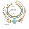 Strang ANEEBAYH Bohemian Blau Naturstein Perle Edelstahl Perlen Kette Armbänder Set Für Frauen 14 Karat Vergoldet Schmuck Geschenk