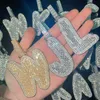 A-Z Iced Out Baguatte Nome personalizzato Lettere Ciondolo Big Size Oro Argento Color Nacklace per uomo Gioielli Hip Hop con catena di corda da 24 pollici da 3 mm