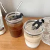 Tumblers de 450 ml de copo de vidro com tampa e palha transparente suco de chá de chá copos de leite canecas mocha copos caneca copo 230413