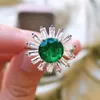 Clusterringen S925 Sterling zilveren sieraden Ring Emerald Zirkoon damesaccessoires