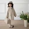 Manteau bébé fille laine noeud papillon veste longue perle bouton chaud infantile toddle revers printemps automne hiver vêtements d'extérieur 110Y 231113