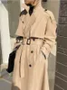 Mulheres Trench Coats Vintage Windbreaker Mulheres Outono Inverno Khaki Jaquetas Senhoras Elegantes Double Breasted Belt Coats Fe Casual V Neck JacketL231113