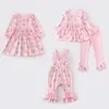 Familjsmatchande kläder Girlymax Winter Christmas Baby Girls Sibling Boutique Children Clothes Pink Santa Milk Silk Plaid Gingham Dress Romper Pants Set 230412