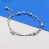 Anklets Bouble Thread Box Bell Silver S925 Beaded Ladies Anklet Simple Style Beaded Beach Jewelry Birthday Christmas Gift for Ladies Q231113