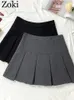 Spódnice Zoki Vintage szare plisowane spódnica Kobiety Kawaii High Tase Mini Korean Fashion School School Harajuku Streetwear Spring 230413