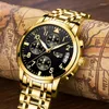 Armbandsur Lige Watches For Men Golden Luxury Original Classic Quartz Clock Analog Chronograph Sports Waterproof Steel Band Arvurklocka