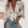 Women's Blouses Women Fashion Print Shirts Long Sleeve V Neck Ruffle Tops en Blouse Harajuku Casual losse sexy club shirt vrouwelijk streetwear