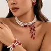 Girocollo DIEZI multistrato rosso sangue imitazione perla ciondolo girocolli collana donna vintage gotico perline di cristallo nappa gioielli di Halloween