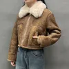 Women's Leather Real Shearling Coat Genuine Lambskin Warm Suede Wool Winter Double Face Jacket