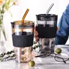 Tumblers 450 ml met stro -glas koffiekop dikke mug melksap Drinkware Travel verzegeld Stangige niet -bruikbare waterkantoor cadeau 230413