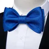 Bow Ties Erkekler Katı Bowtie Cufflink Mendil Seti İnsan Düğün Aksesuarları Lüks İpek Kraliyet Mavi Kelebek Düğüm Kravat Gömlek Dekor