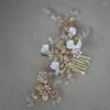 Pinces à cheveux, accessoires de mariée, bijoux de mariage, perles, cristal, couleur or, feuilles, émail, fleur, peigne, couvre-chef