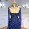 Marineblaue Meerjungfrau-Abend-lange Kleider Neuer Trend Serene Hill LA71359 wulstige volle Hülsen-Partei-Kleider