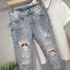 Designer nieuwe herenjeans gescheurd lichtblauw donkergrijs merk herenbroek Broeken Street jeans strak slank denim topkwaliteit letterpatroon