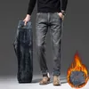 Men's Jeans Winter Warm Men Fleece Fashion Grey Jeans 2022 New Anti-theft Zipper Design Stretch Regular Fit Denim Pants Male Brand Trousers W0413