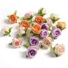 Fleurs décoratives 10 pièces 4CM fleur artificielle avec feuilles petit bourgeon tissu en soie décoration de la maison Rose matériel de bricolage