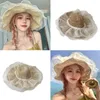 Sombreros de ala anchos decoración de encaje sombrero de cubo de verano pescador de color sólido para adolescentes adultos hierba de lafita amigable para la piel