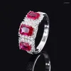 Pierścienie klastra 925 Sterling Silver 5 7 mm Lab Sapphire Ruby High Carbon Diamonds Creła Stoli Pierścień Weddna