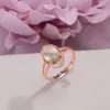 Küme halkaları Kadınlar için gümüş sterllik 8 6mm doğal prehnit değerli taş oval yeşil yüzük 18k gül altın kaplama bague r-pr011