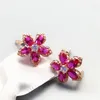 Stud Earrings 585 Purple Gold Plated 14K Rose Inlaid Flower Ruby For Women Classic Glamour Luxury Engagement Dinner Jewelry