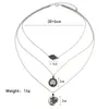 Ketten 3 Stück/Set Frauen Retro Charm Schmuck Sonne Mond Palme Anhänger Multi Layer Halskette Schönes Valentinstagsgeschenk Freundin geben