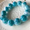 Strand oryginalny naturalny niebieski larimar okrągłe koraliki najwyższej jakości 16 mm wzór wody Kobiet Man Bransoletka