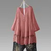 Women's Blouses Dames Tops en Vintage Lace Shirts Three Quarter Button V Neck Plus Size top geplooide blouse wit T -shirt Boheems Boheems