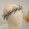 Haarspeldjes Mode Zwarte Tiara Hoofdbanden Kristallen Haarband Met Oorbellen Bladeren Bruiloft Accessoires Handgemaakte Vrouwen Sieraden