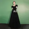 Nuevos vestidos de noche La novia Banquete elegante Mangas cortas negras Hasta el suelo Vestidos largos de fiesta de graduación