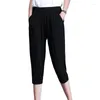 Pantalones de mujer Tallas grandes 5XL 6XL 7XL 8XL Longitud de la pantorrilla Pantalones de verano Mujeres Seda suave Estiramiento Cintura elástica Pantalones Harem Capri Mujer