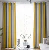 Perde İskandinav tarzı yaşam yemek odası yatak odaları sarı çizgili gri karartma mavi şeffaf tül