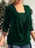 Women's T Shirts 6 Colors Sequin Blus Women Luxurious Solid Color O Neck Long Sleeve Tops Lady Elegant Spring Autumn Party Clothing 3xl