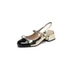 Sandals 2023 Small Size 42 43 Closed Toe Mary Janes Summer Gold Silver Mixed Color Chunky Med Heels Slingback