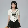 Bluzki damskie Qweek Navy Sailor Collar Bluzka Krótkie rękawa Śliczny top dla kobiet japoński preppy harajuku w stylu lolita koszulka kawaii gyaru